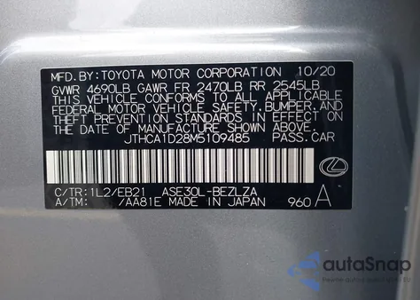 2021 Lexus Is 300 из США, поврежденный, VIN JTHCA1D28M5109485